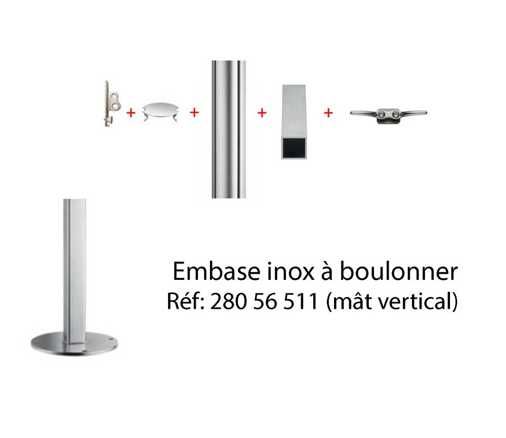 mât aluminium avec embase inox verticale pour voile d'ombrage